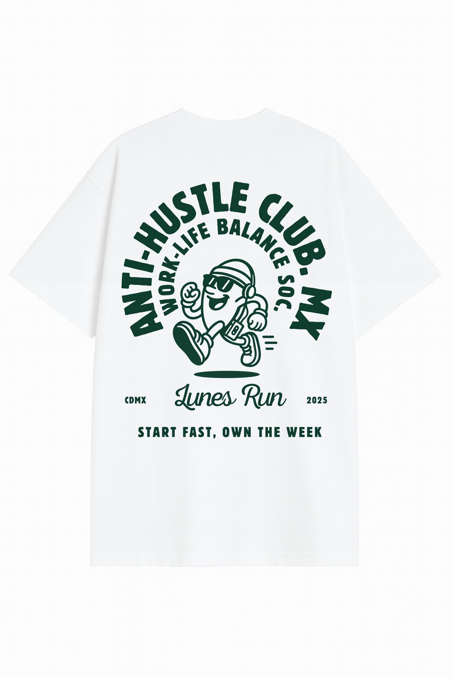 Playera oversize blanca unisex con estampado deportivo Work Life Running Athletics de DOPAMYN