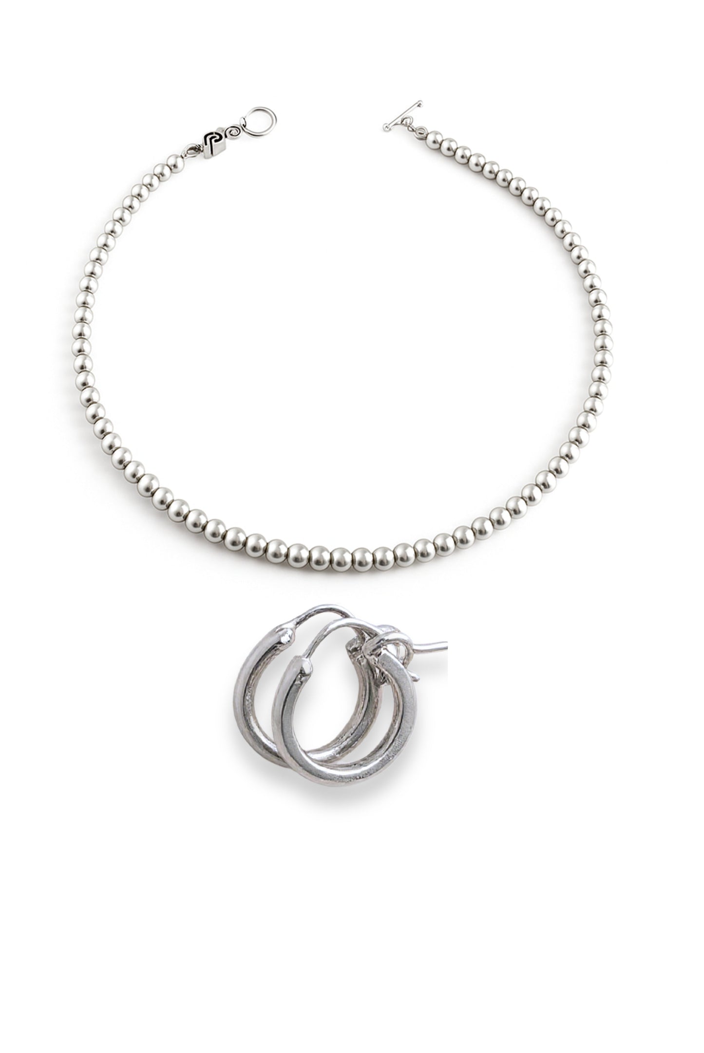 Set Sphere con collar de perlas en plata esterlina y aretes arracadas (hoops) en plata – DOPAMYN