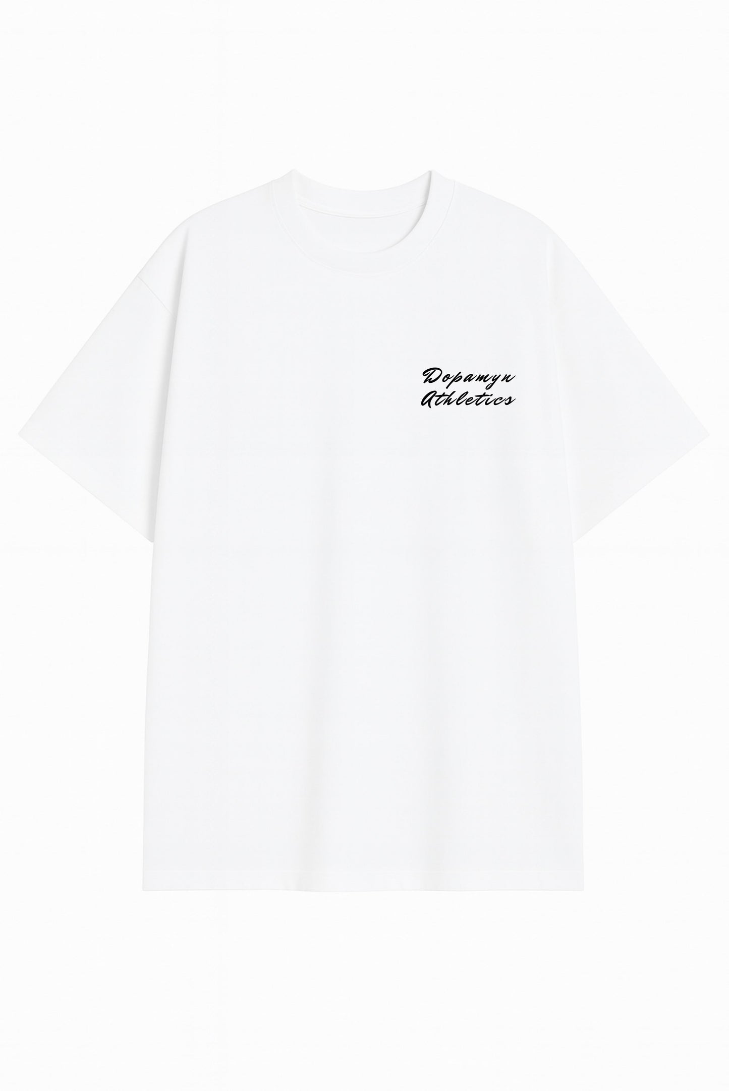 Playera blanca de corte oversize unisex con estampado deportivo motivacional Train Hard de DOPAMYN Athletics