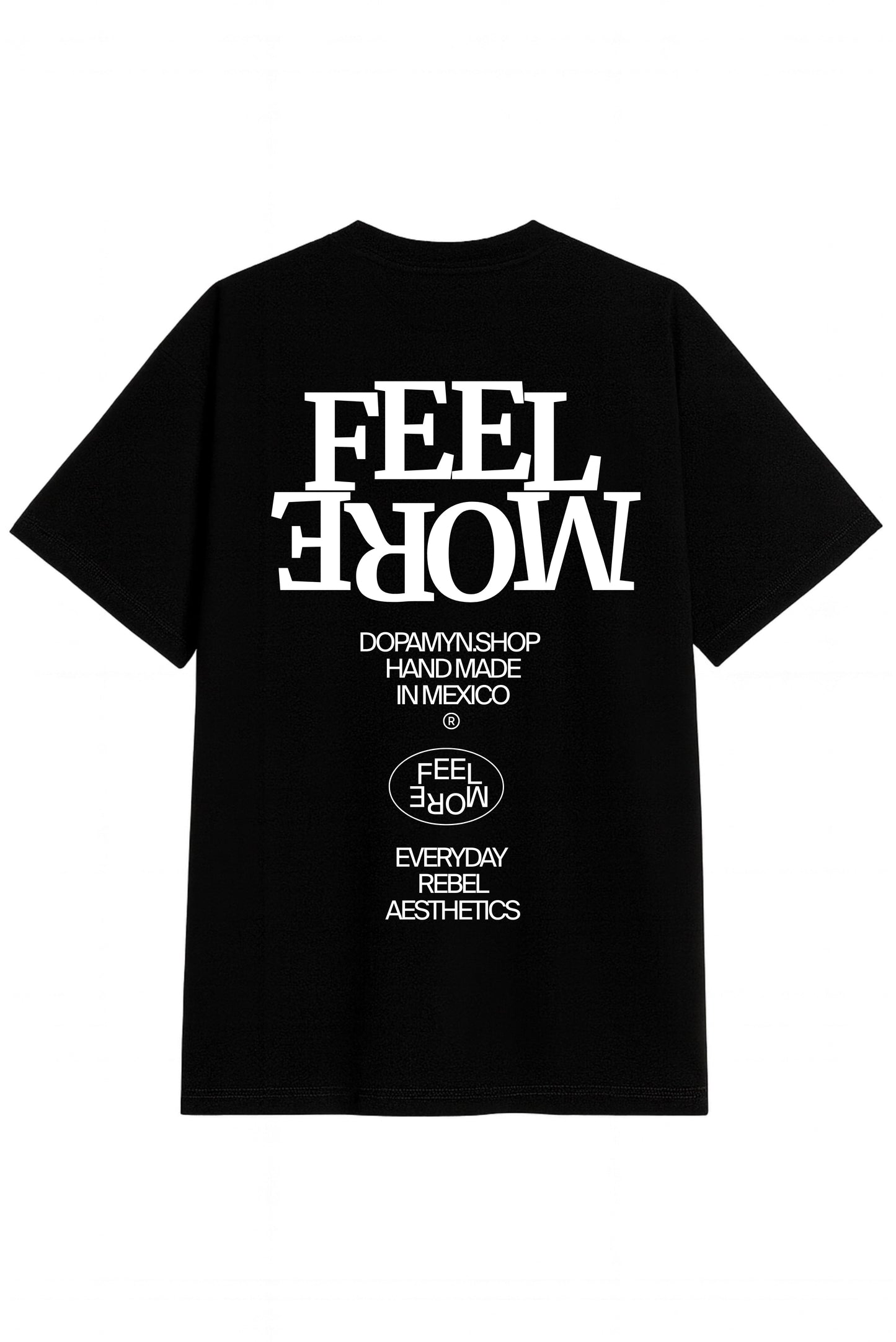 Playera negra oversize unisex con estampado Feel More DOPAMYN handmade