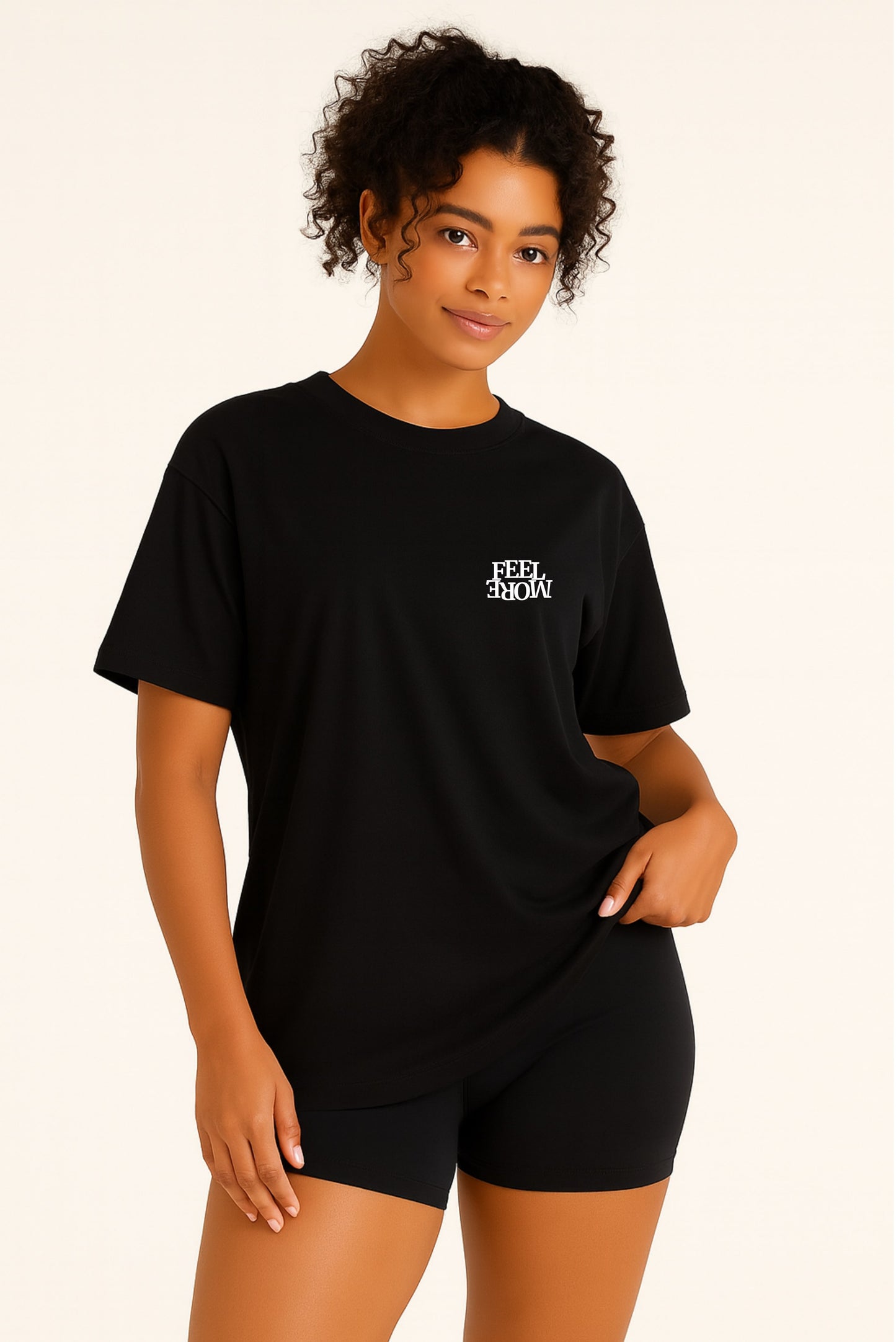 Playera negra oversize unisex con estampado Feel More DOPAMYN handmade