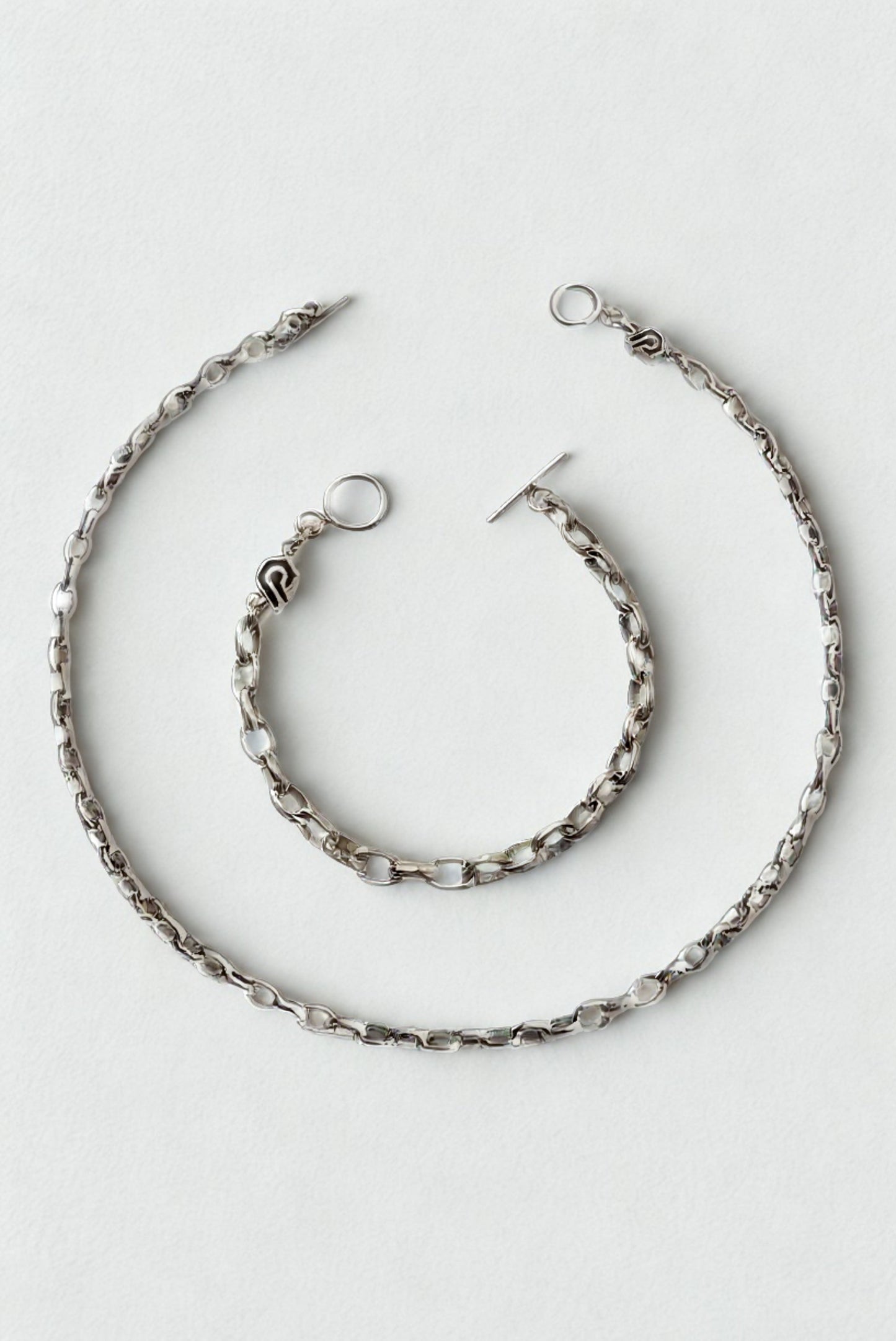 Set de cadena y pulsera unisex con eslabón grande en plata esterlina – Dopamyn