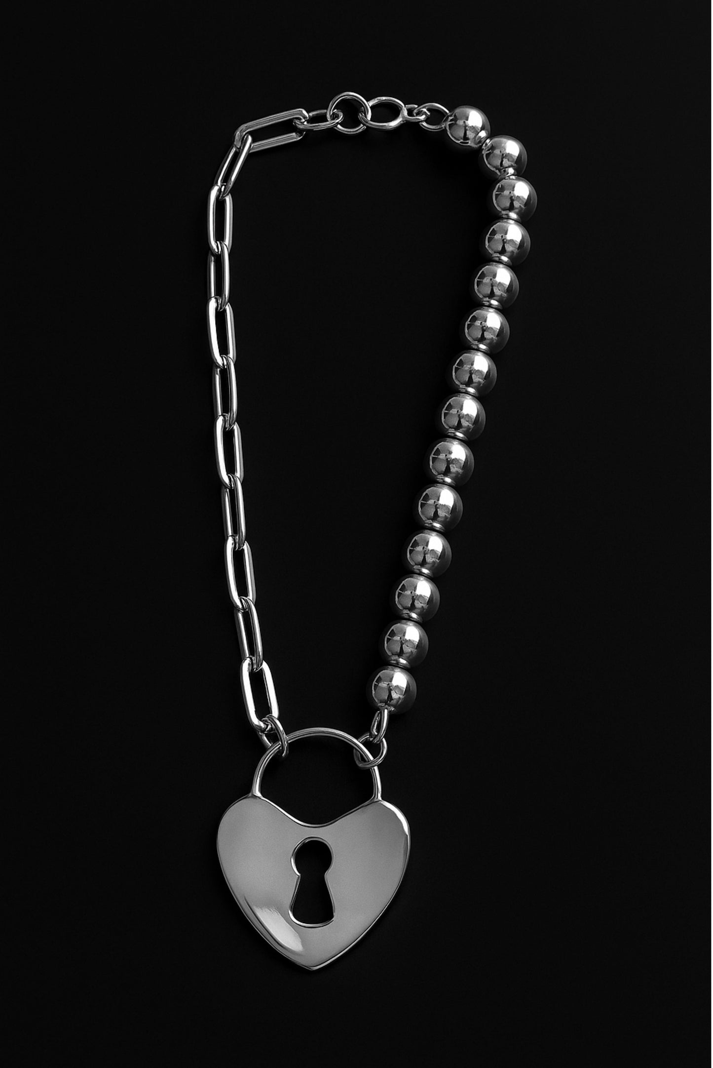 Pulsera LockHeart unisex con perlas, candado de corazón liso en plata – Dopamyn