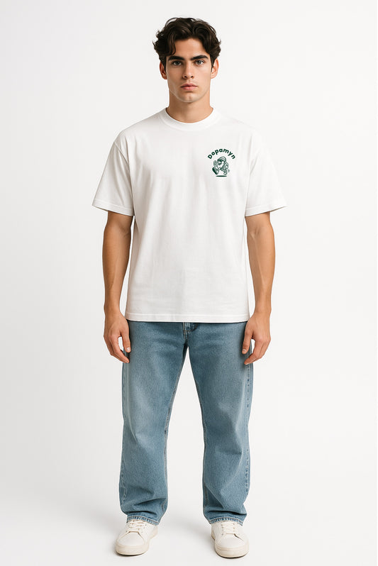 Playera oversize blanca unisex con estampado deportivo Work Life Running Athletics de DOPAMYN