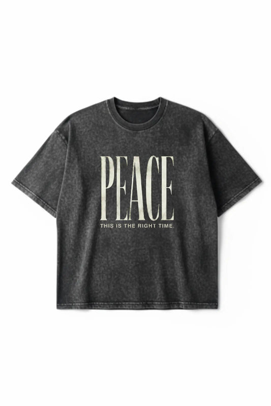 Peace Oversized Tee — Acid Washed Black