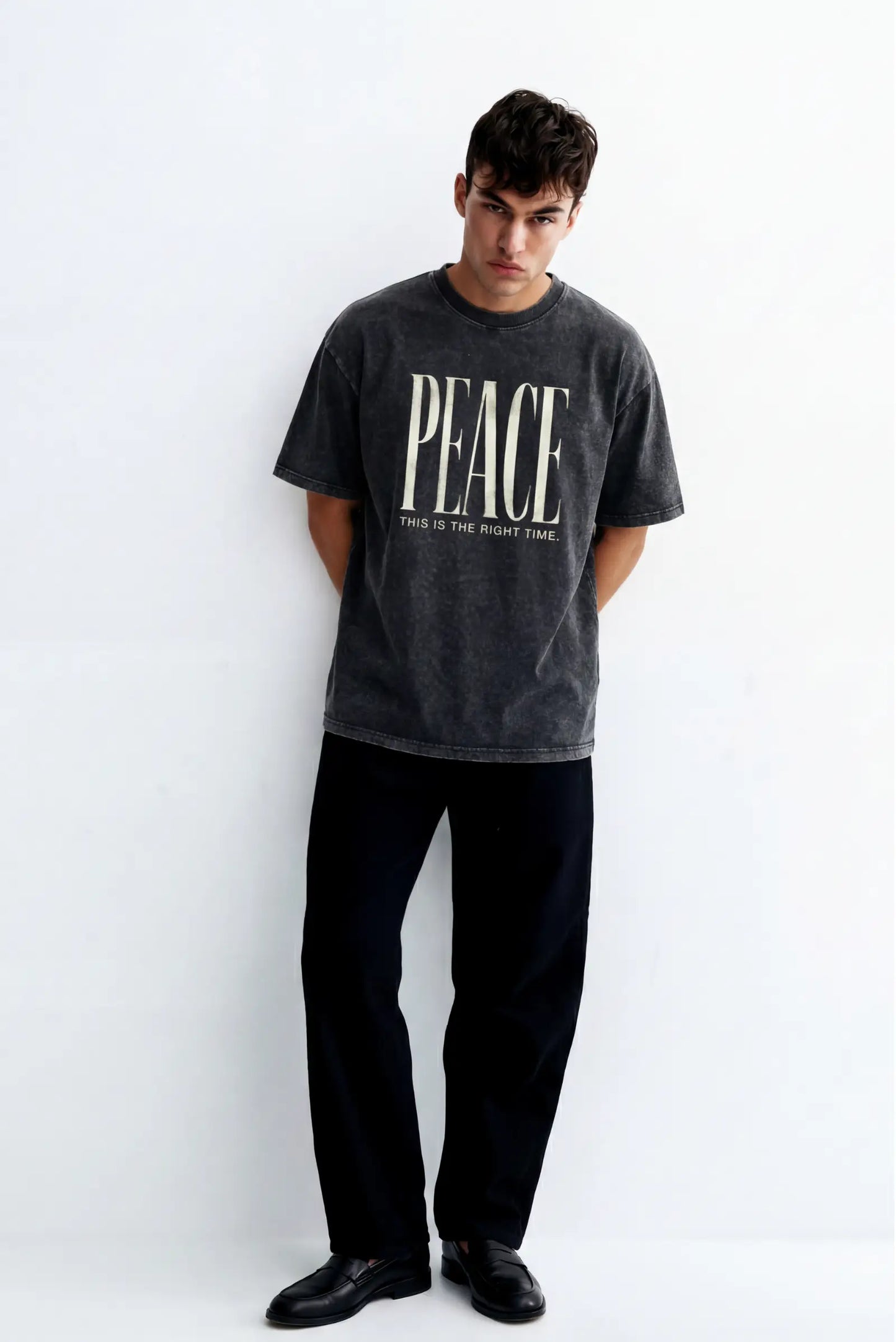 Peace Oversized Tee — Acid Washed Black