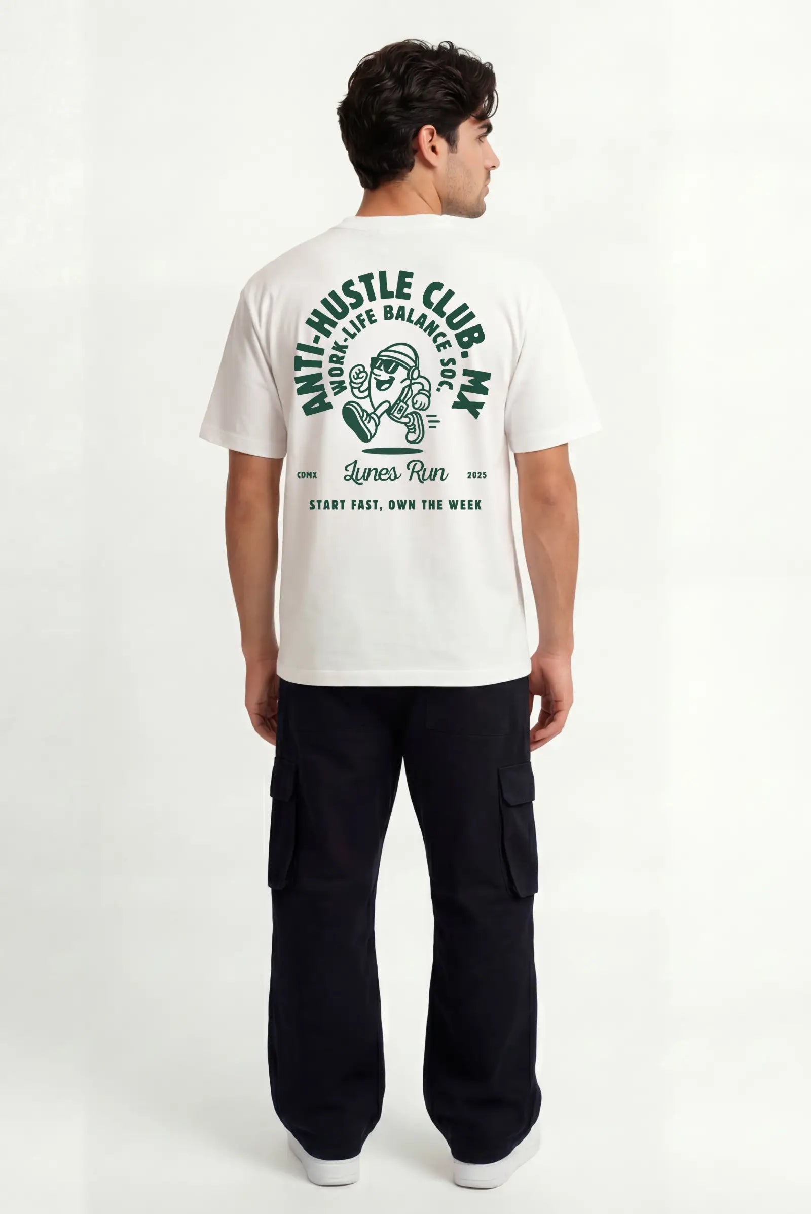 Playera Anti-Hustle Oversized Tee blanca unisex con estampado Dopamyn vista frontal