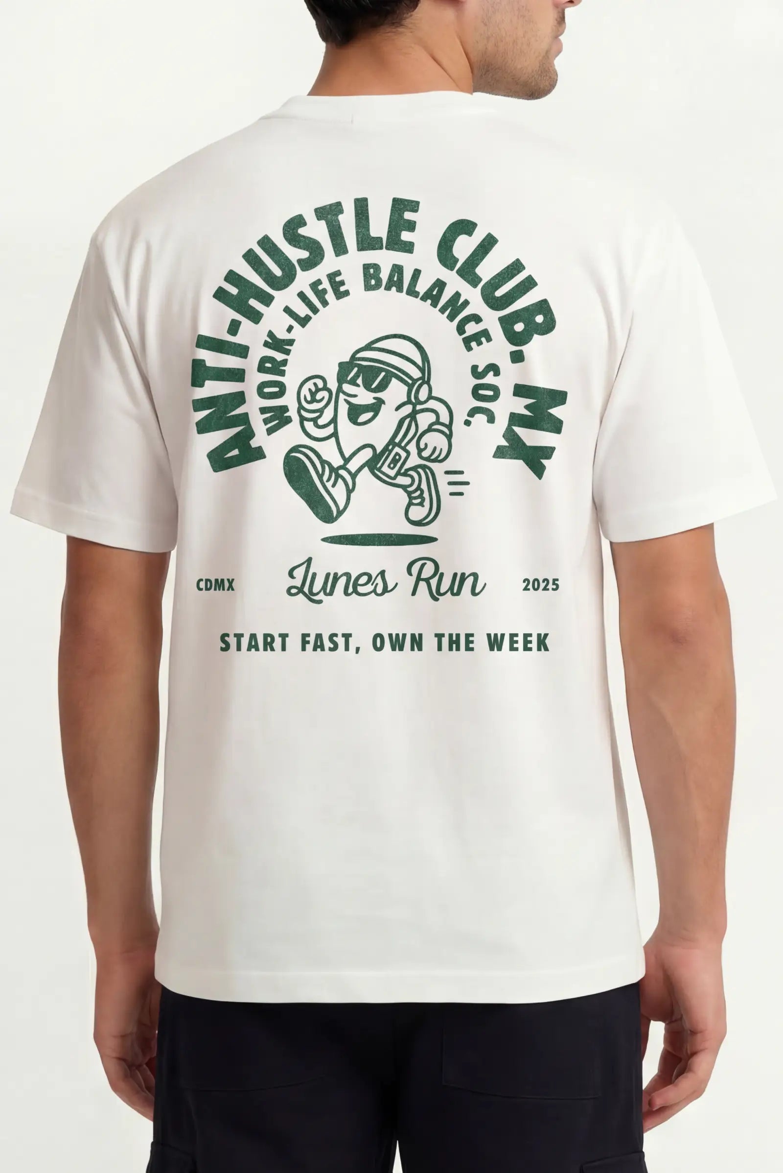 Playera Anti-Hustle Oversized Tee blanca unisex con estampado Dopamyn vista frontal