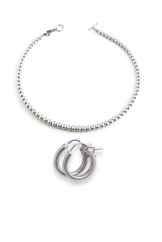 Set Sphere con collar de perlas en plata esterlina y aretes arracadas (hoops) en plata – DOPAMYN
