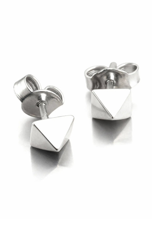 Aretes unisex Pyramid en plata esterlina, diseño geométrico hecho a mano con empaque bordado artesanal DOPAMYN