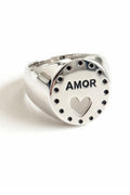 Anillo unisex de plata con la palabra AMOR y corazón Dopamyn