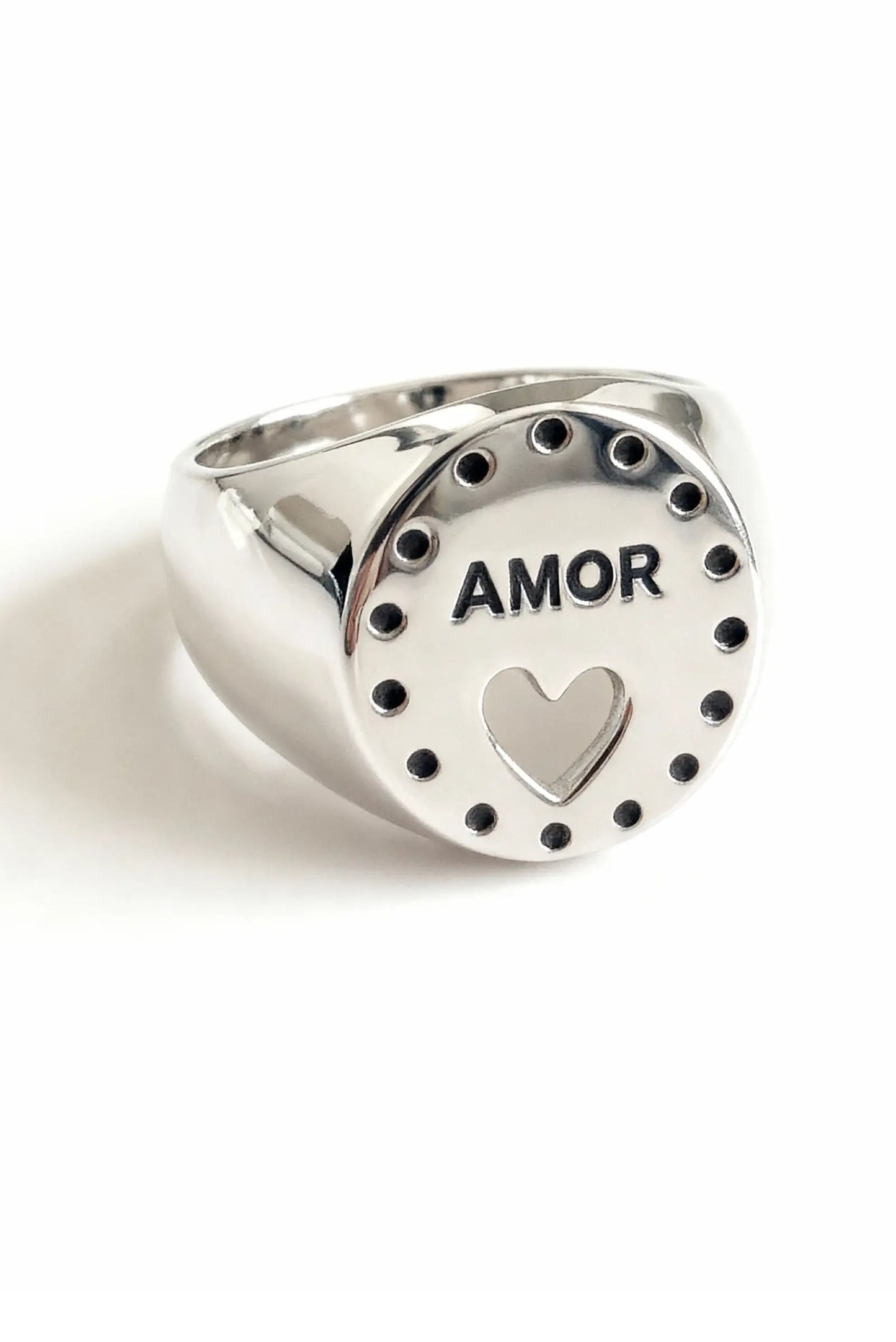 Anillo unisex de plata con palabra AMOR y corazón Dopamyn