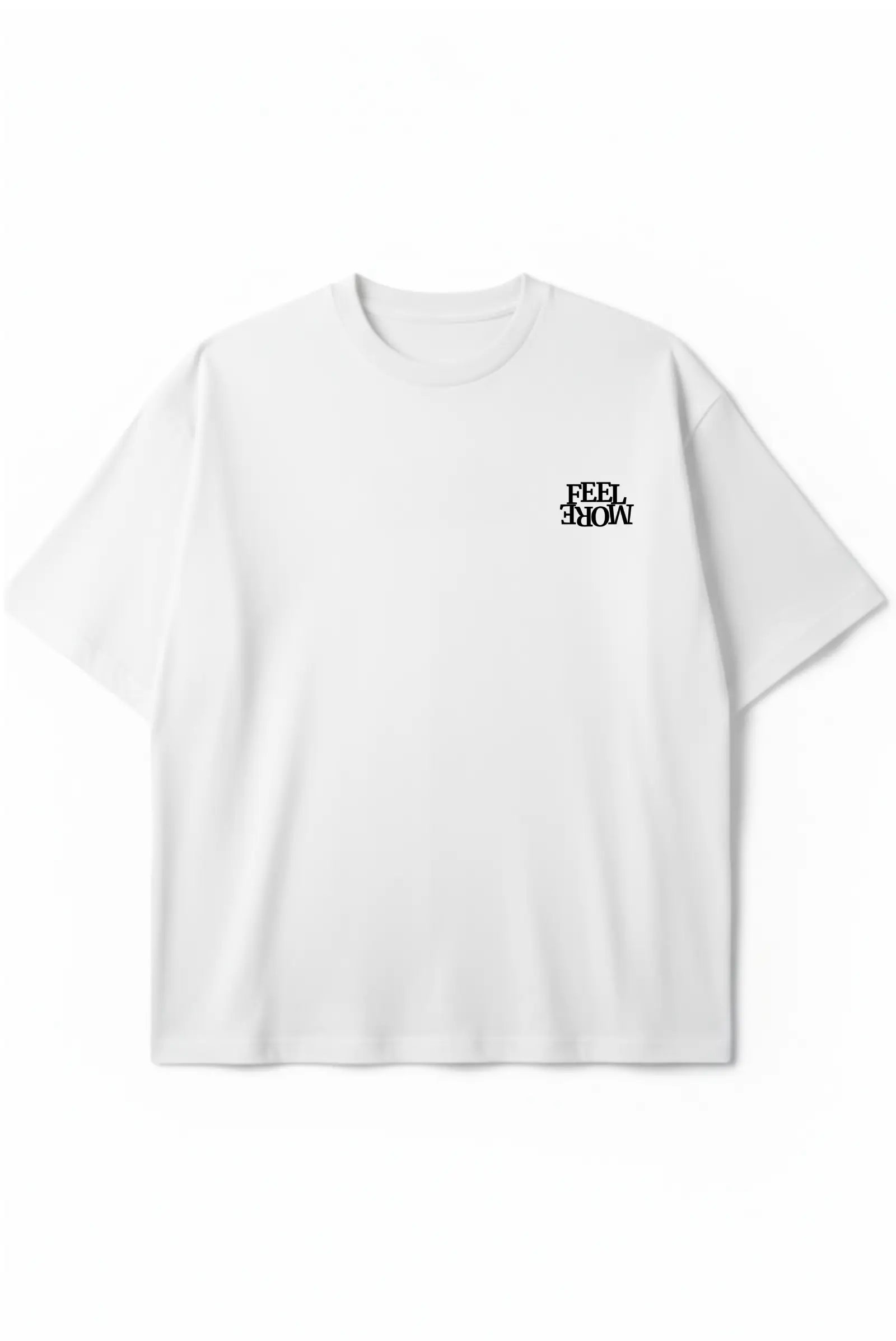 Playera blanca unisex oversize con estampado Feel More de Dopamyn