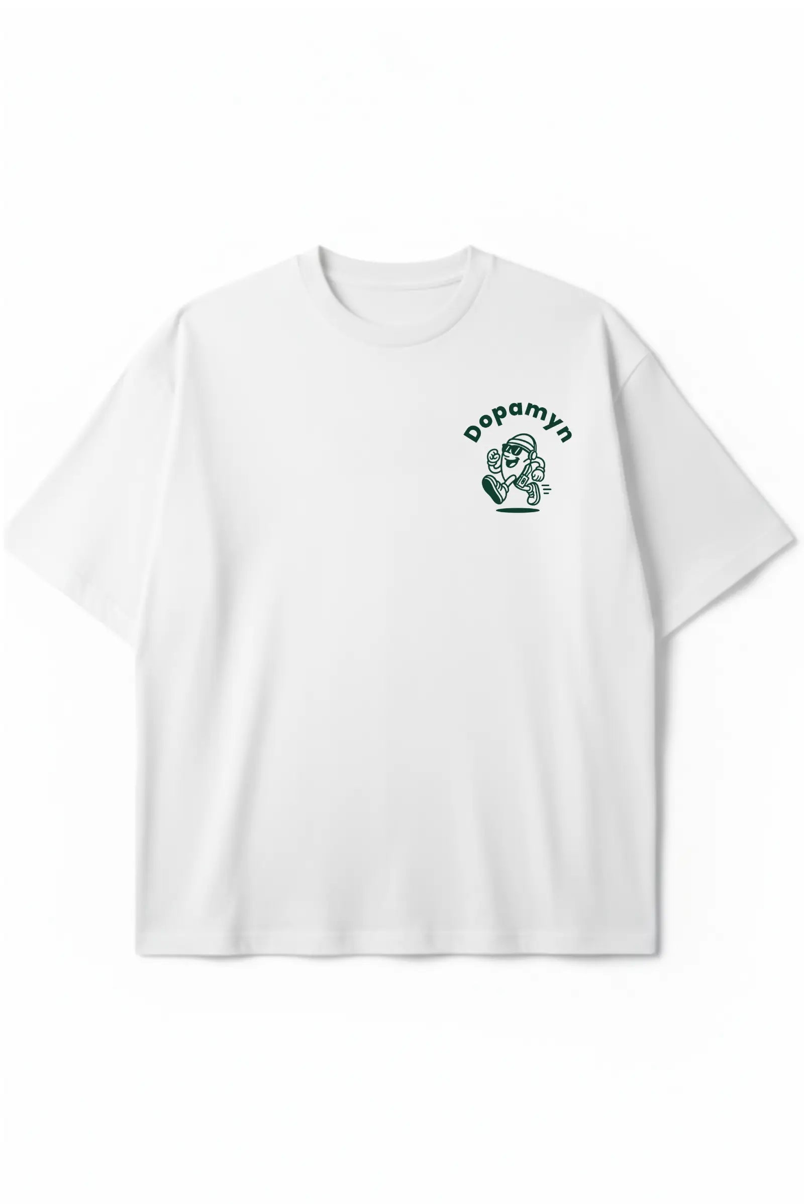 Playera Anti-Hustle Oversized Tee blanca unisex con estampado Dopamyn vista frontal