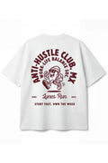 Playera Anti-Hustle Oversized Tee blanca unisex con estampado Dopamyn vista frontal