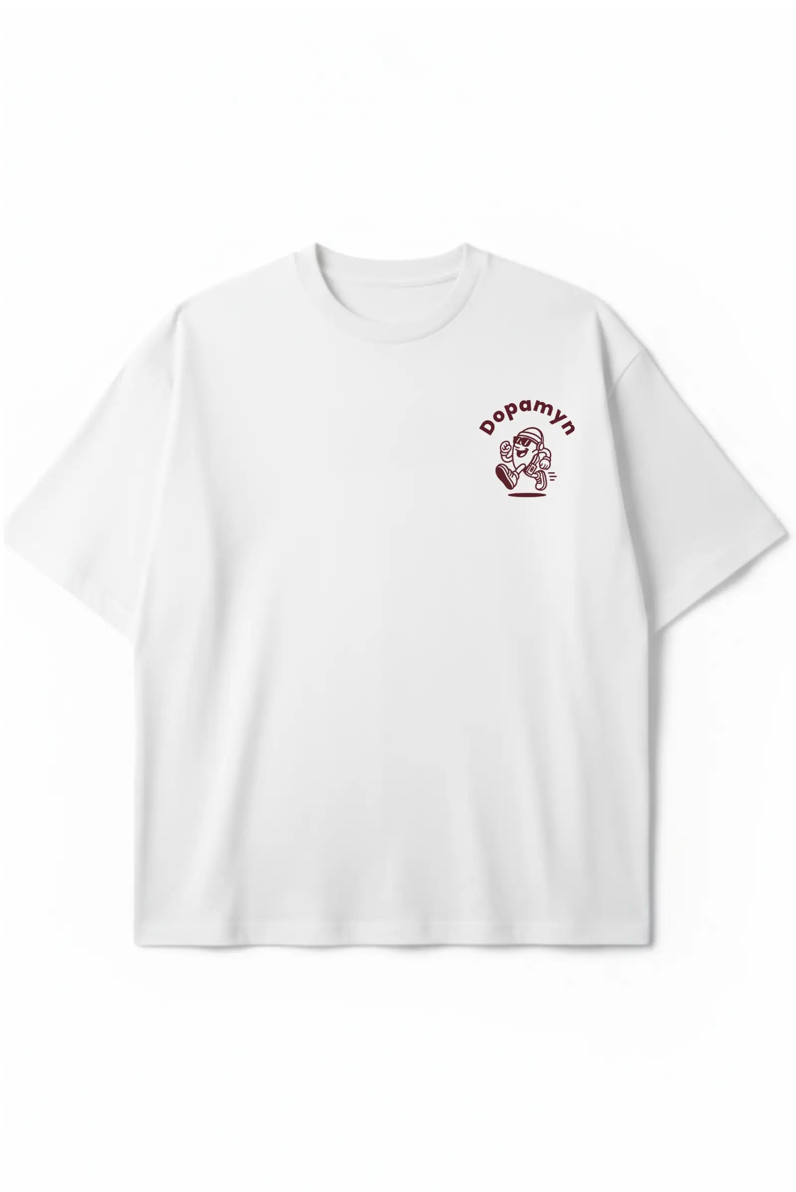 Playera Anti-Hustle Oversized Tee blanca unisex con estampado Dopamyn vista frontal