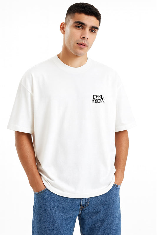 Playera blanca oversize unisex con estampado Feel More DOPAMYN handmade