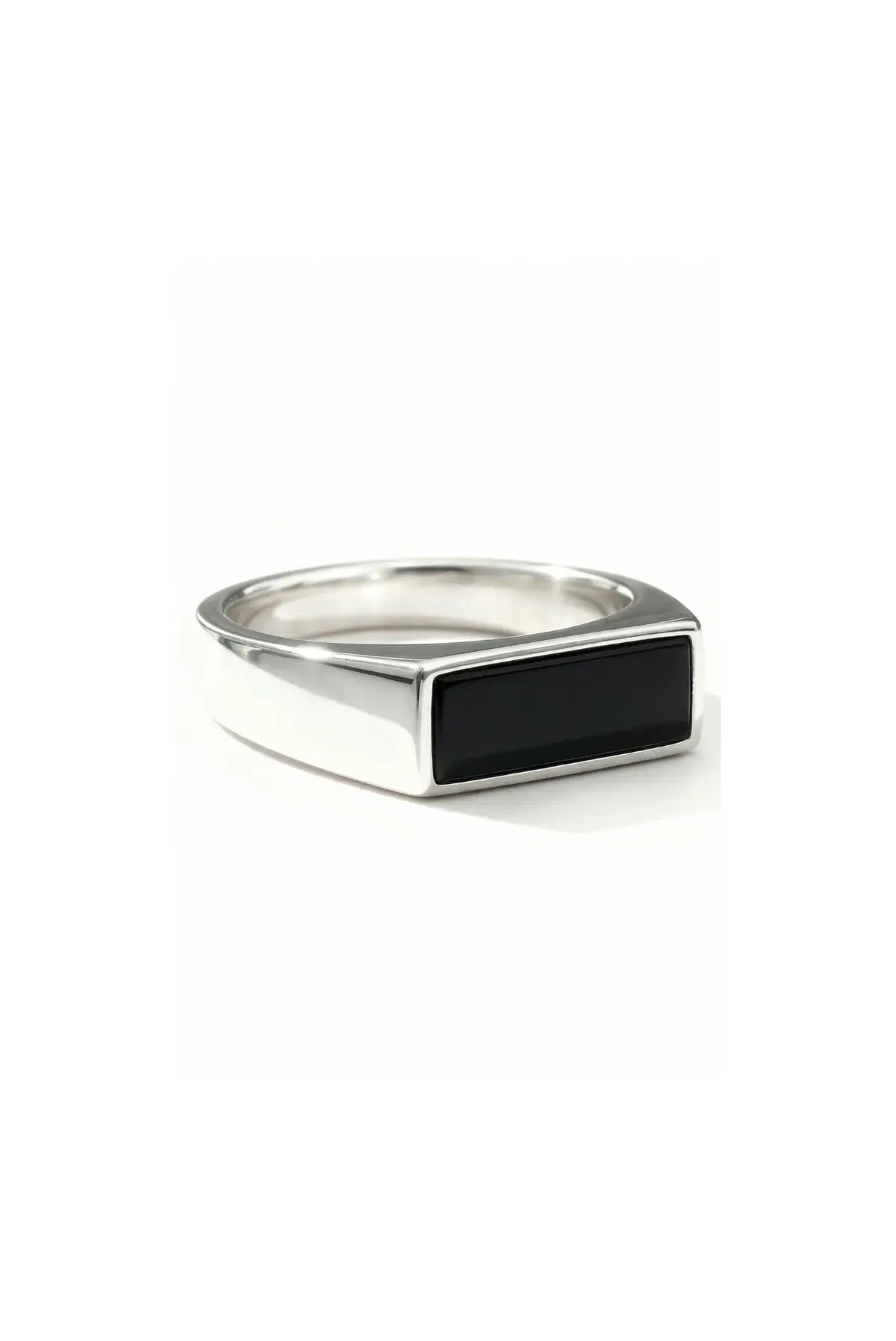 Anillo Rectangular en plata .950 diseño geométrico moderno unisex con piedra natural onix DOPAMYN