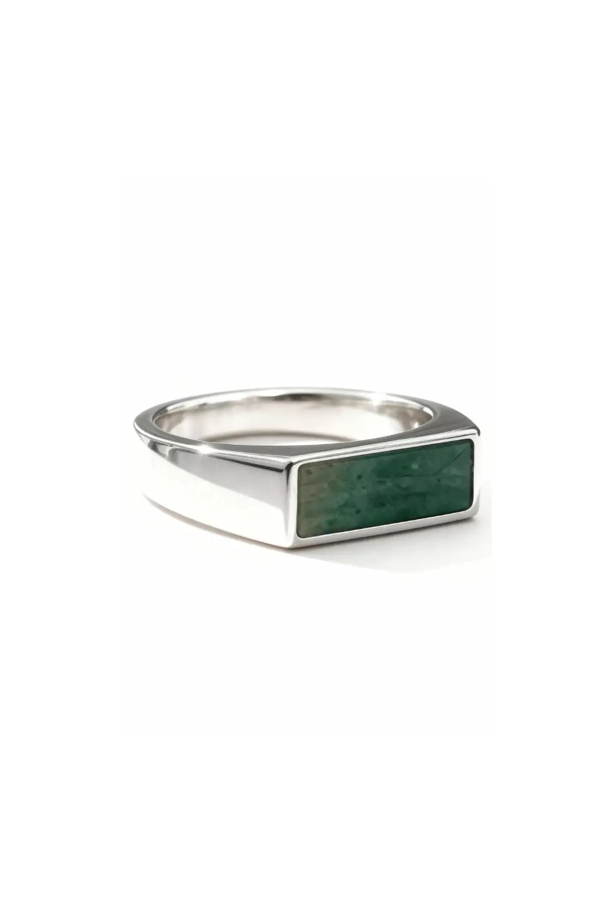 Anillo Rectangular en plata .950 diseño geométrico moderno unisex con piedra natural jade DOPAMYN