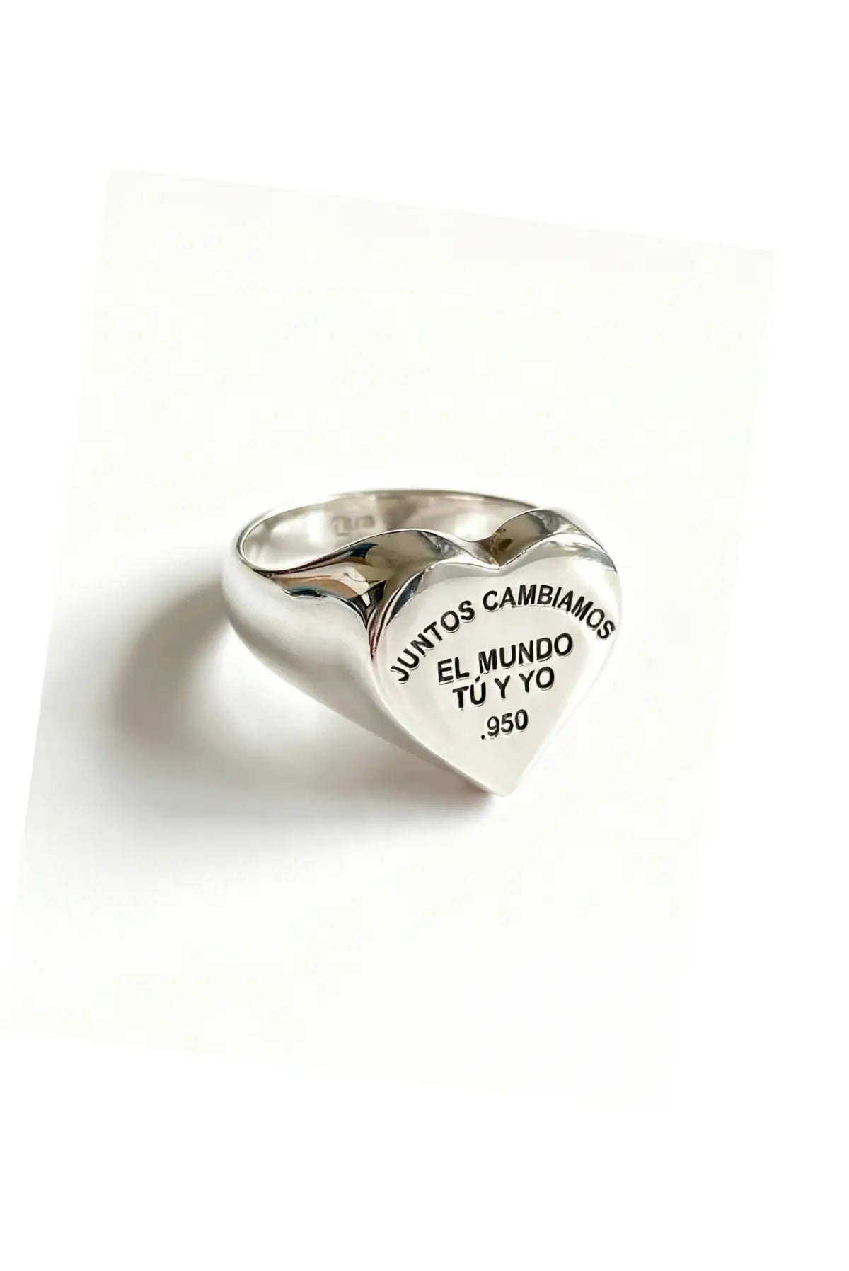 Anillo sello de corazón en plata esterlina con grabado romántico Juntos cambiamos el mundo tú y yo. Valor sentimental Dopamyn