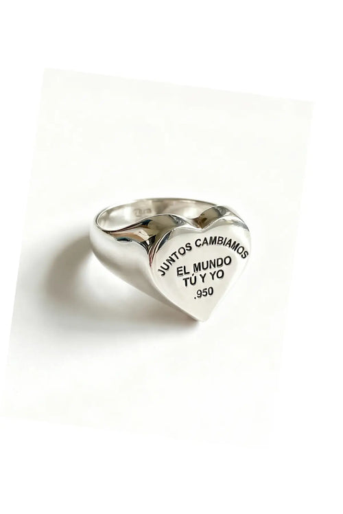 Anillo sello de corazón en plata esterlina con grabado romántico Juntos cambiamos el mundo tú y yo. Valor sentimental Dopamyn