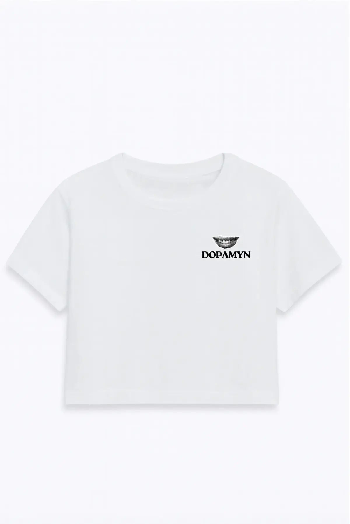 Crop top blanco para mujer de algodón premium con diseño gráfico rebel atrás.