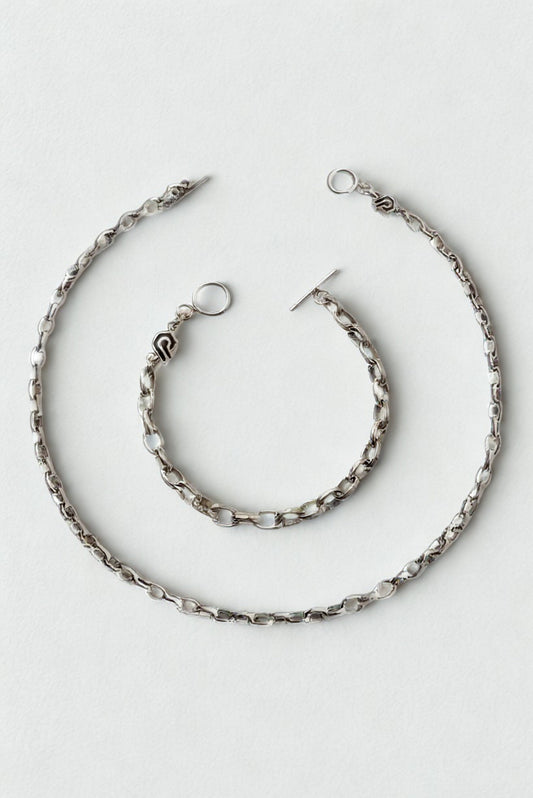 Set de cadena y pulsera unisex con eslabón grande en plata esterlina – Dopamyn