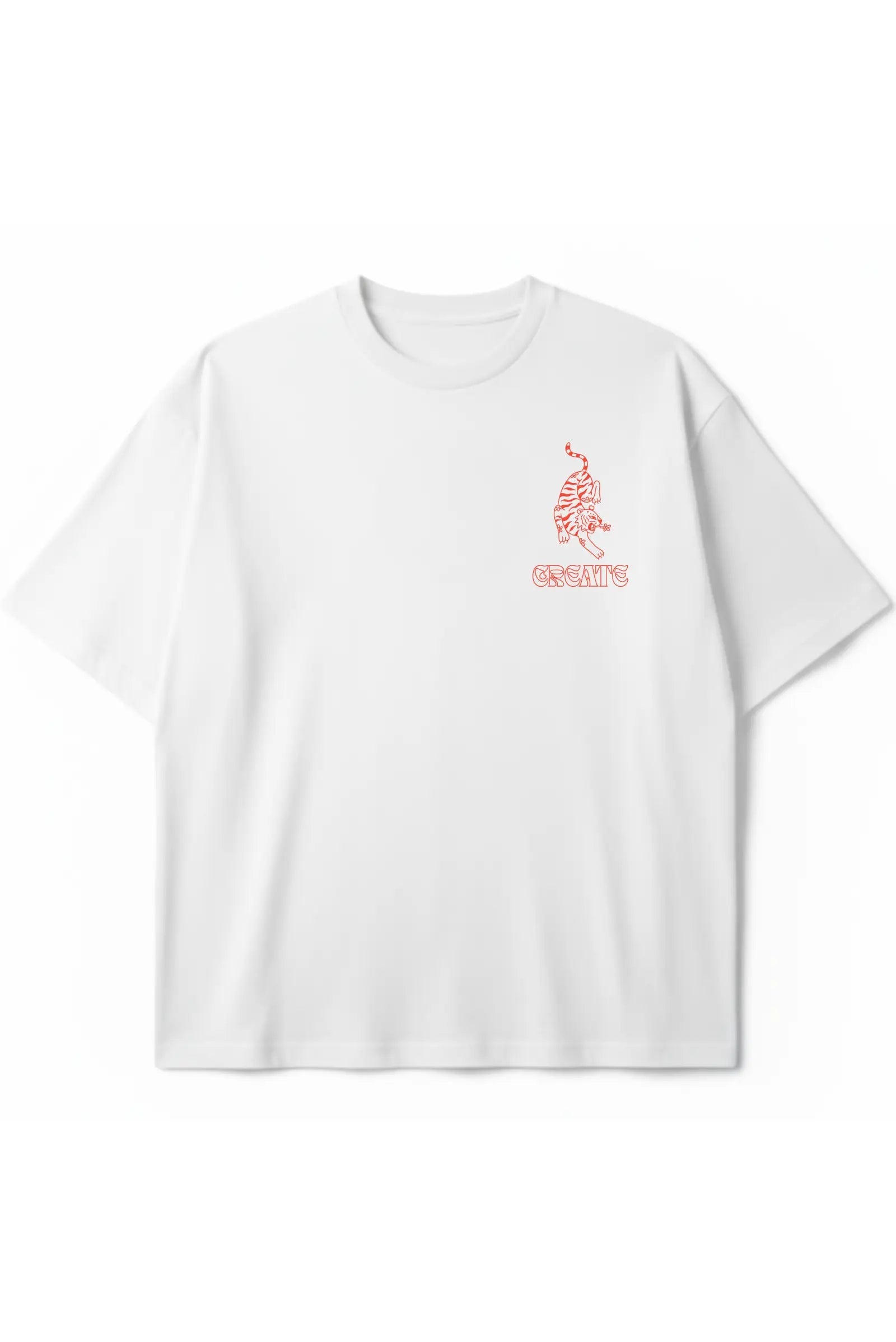 Playera  blanca Create Oversized Tee unisex con estampado Dopamyn vista frontal