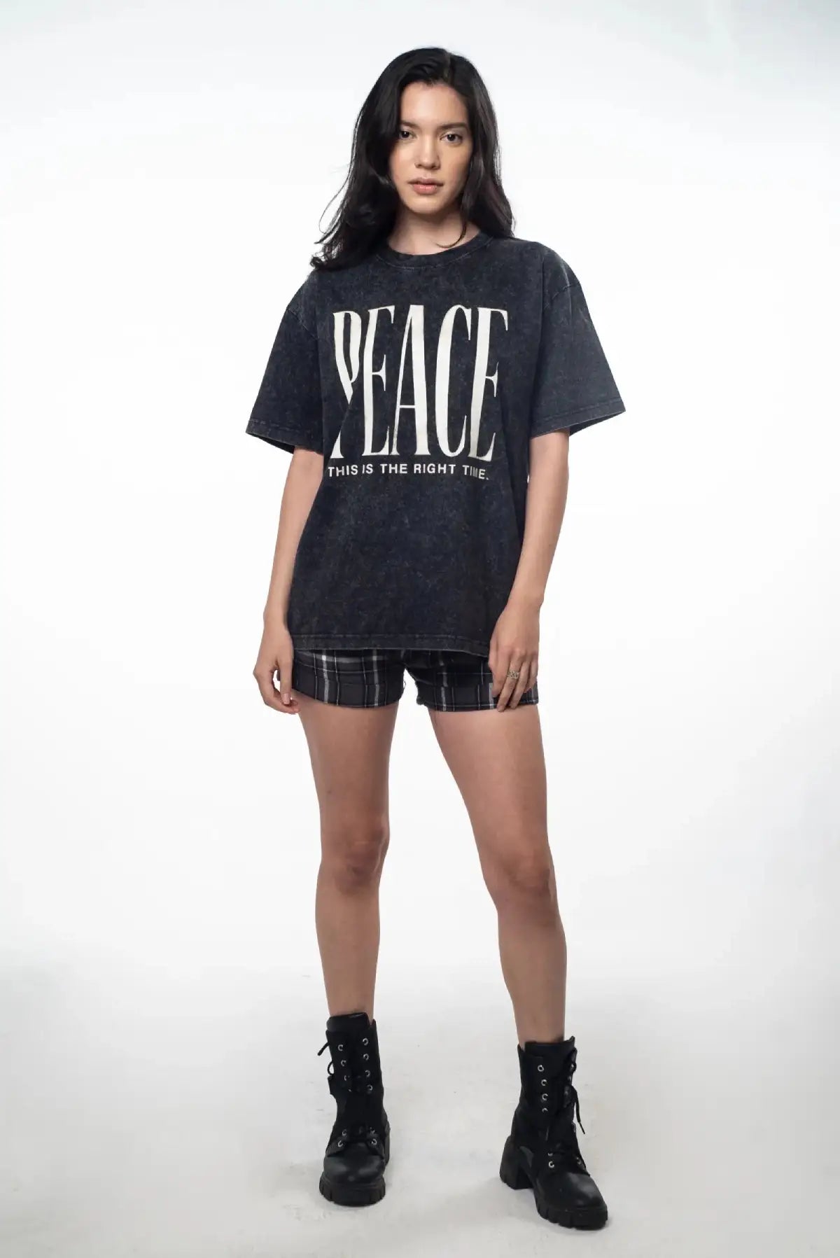 Peace Semi Oversized Tee — Washed Black