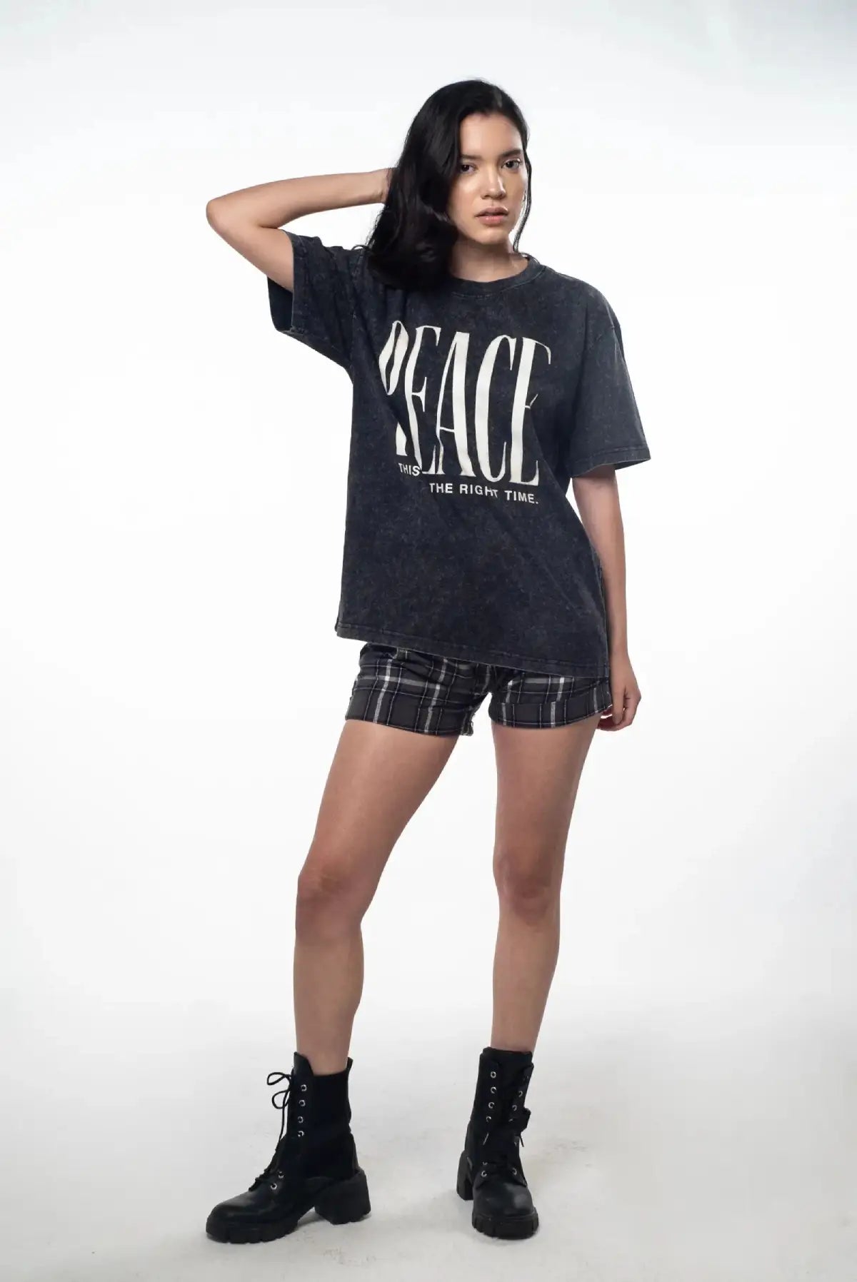 Peace Semi Oversized Tee — Washed Black