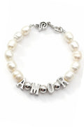 Pulsera de perlas naturales blancas y perlas de plata con la palabra AMOR. Joyería mujer Dopamyn