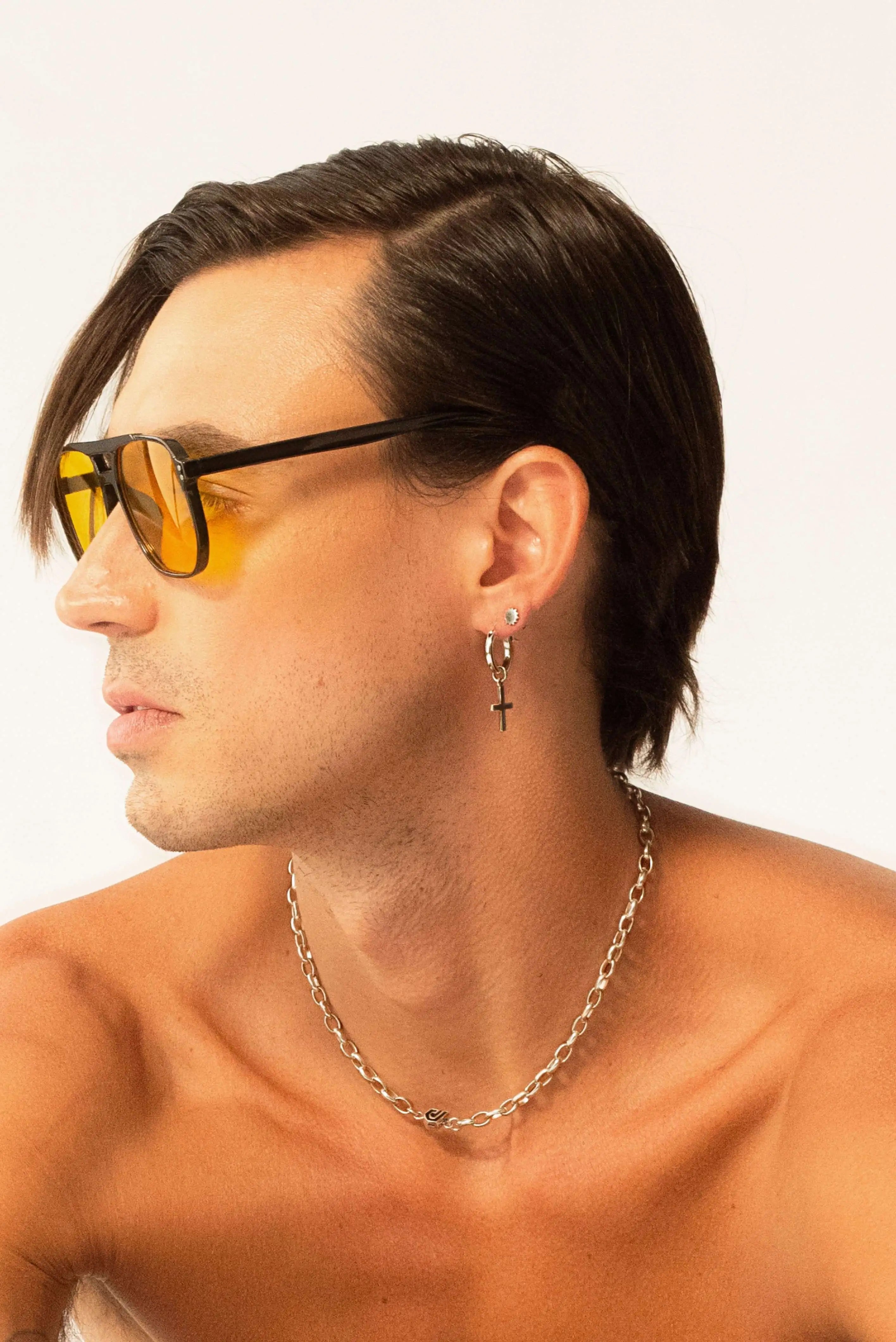 Set de cadena y pulsera unisex con eslabón grande en plata esterlina – Dopamyn