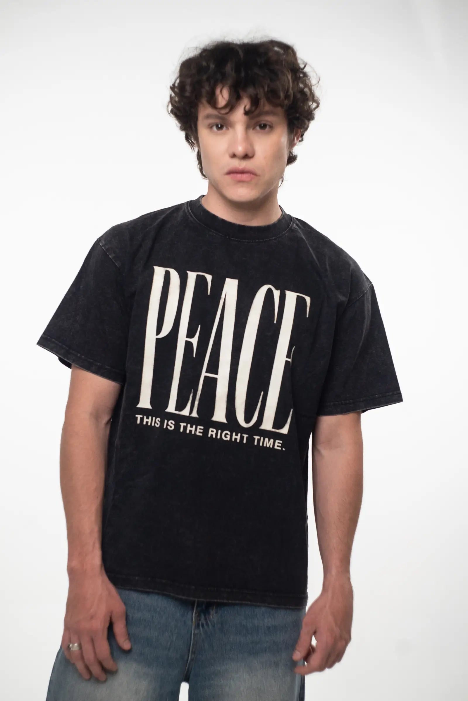 Peace Oversized Tee — Acid Washed Black DOPAMYN
