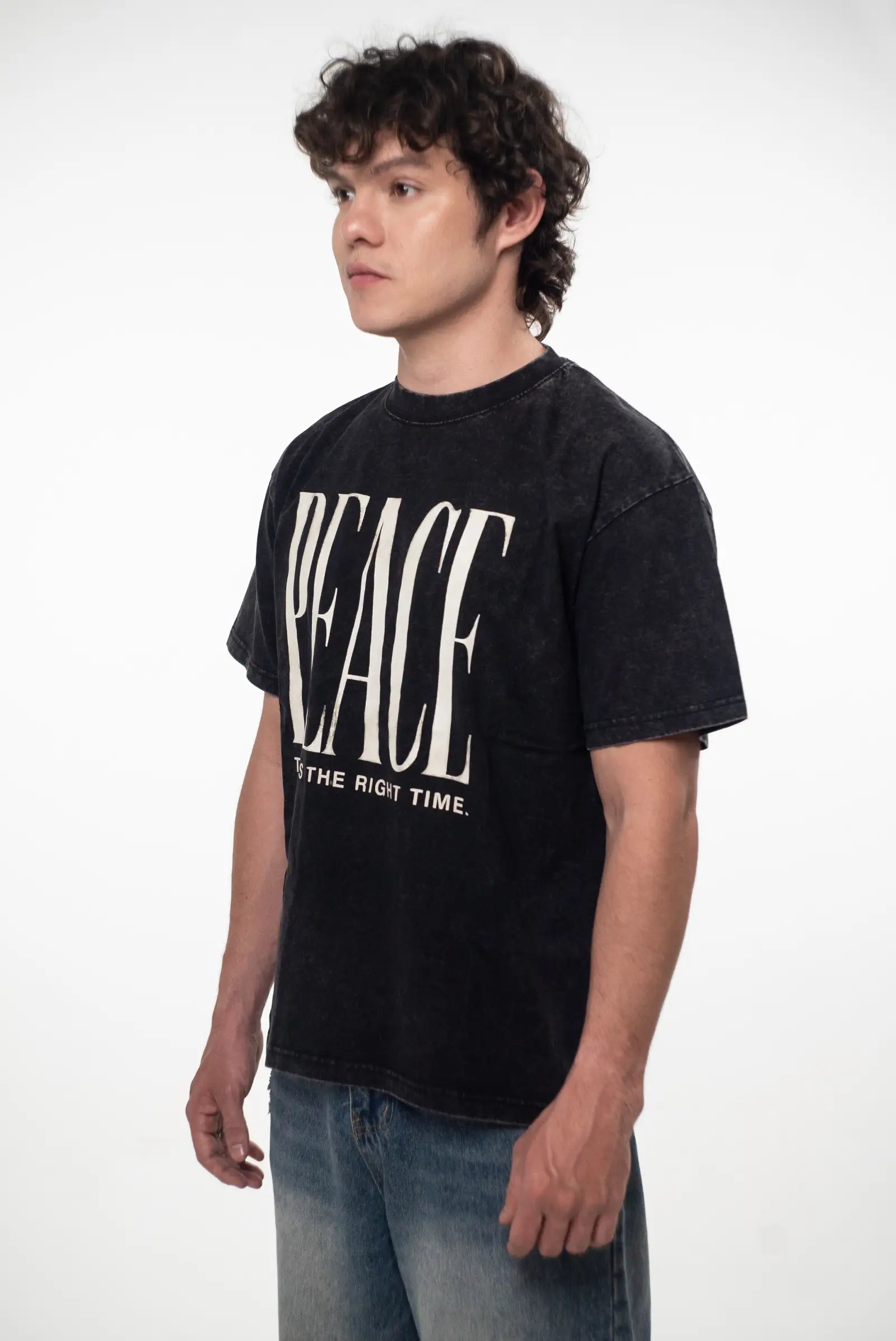 Peace Oversized Tee — Acid Washed Black DOPAMYN