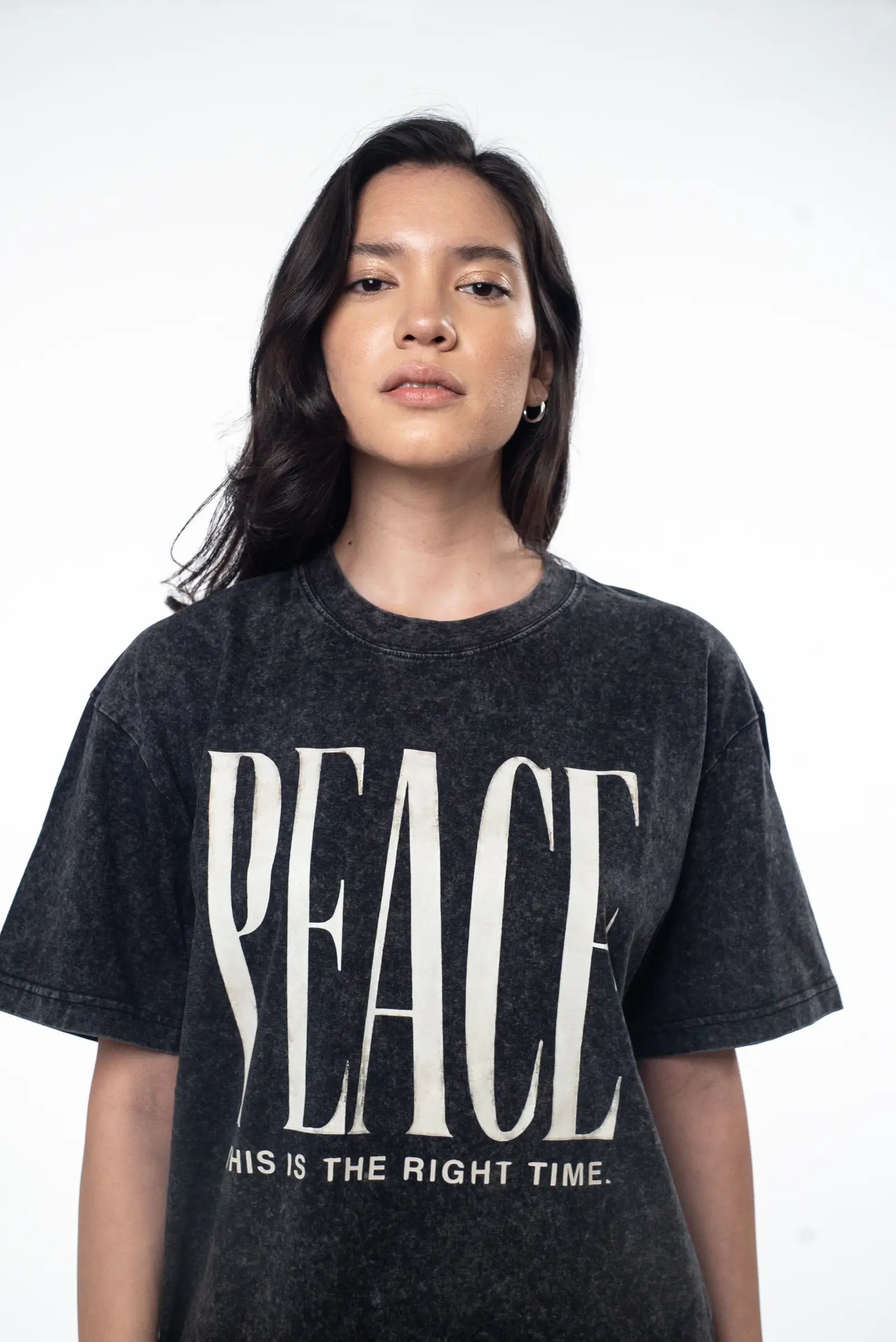 Peace Oversized Tee — Acid Washed Black DOPAMYN