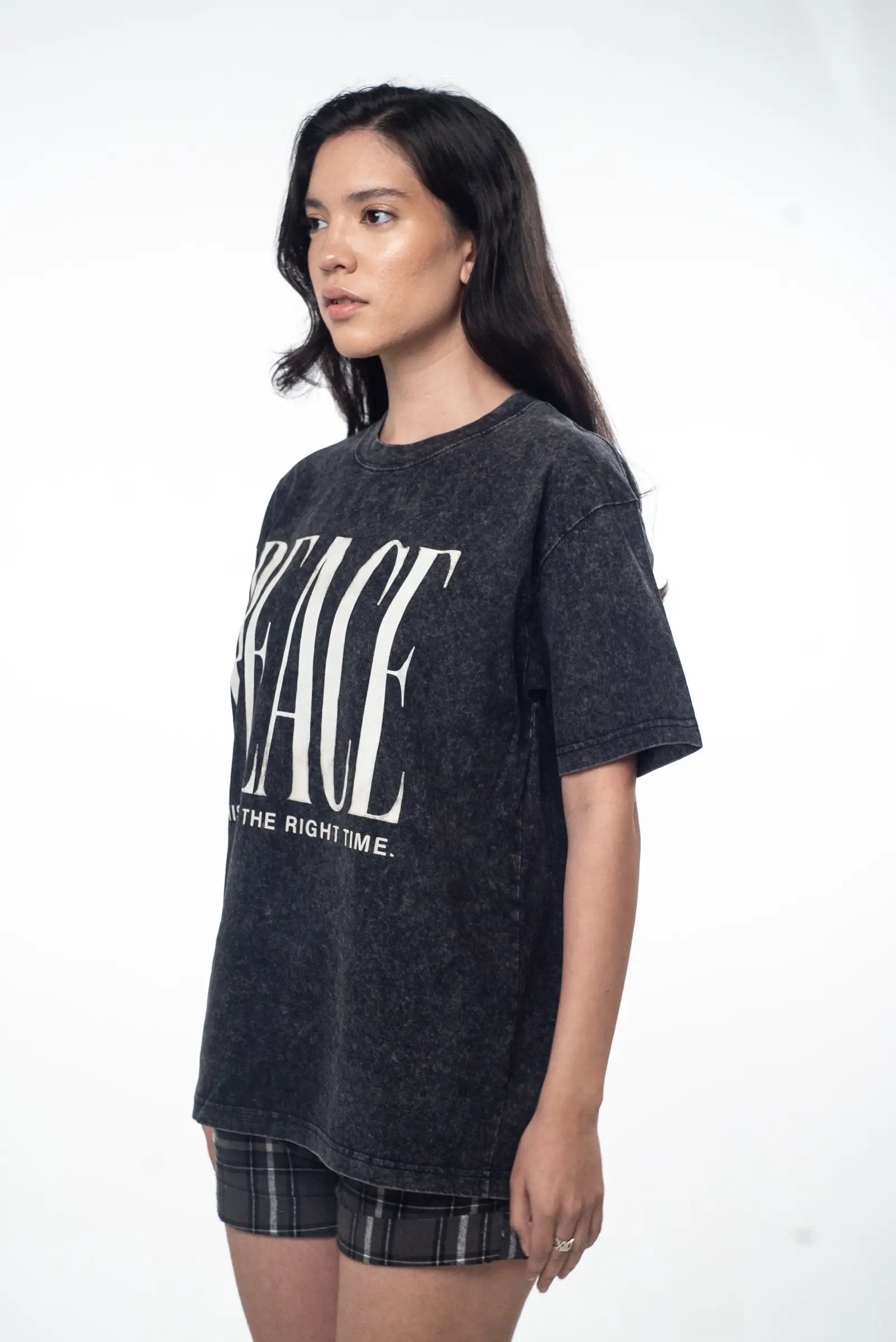 Peace Oversized Tee — Acid Washed Black DOPAMYN